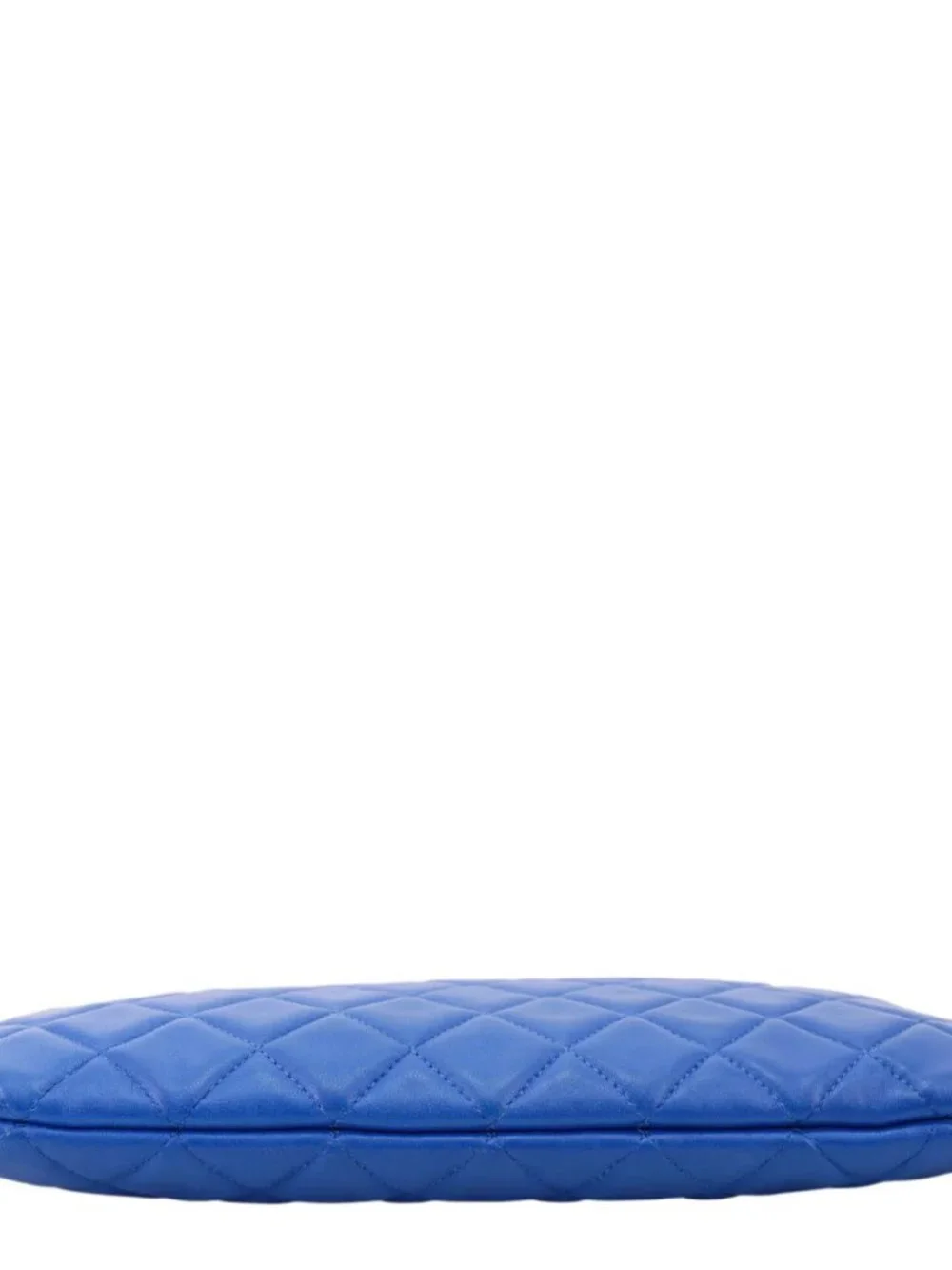 Chanel O Case Large Quilted Lambskin Leather Clutch Blue